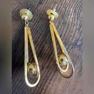Vintage Gold Tone Ball in Cage Drop Earrings